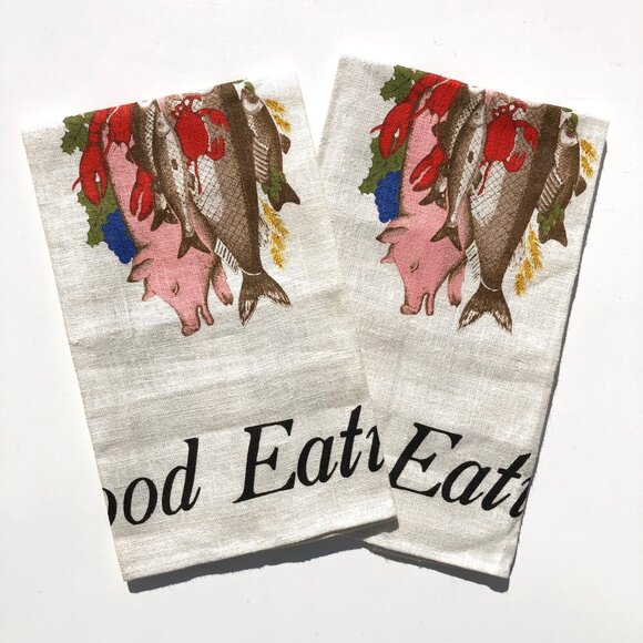 set 2 vintage linen towel Christiana Campbell’s Tavern Good Eating Williamsburg